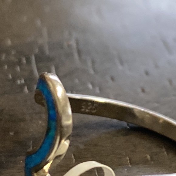 Inlayed Opal Sterling Silver Wave Ring size 7.5 - Picture 3 of 4
